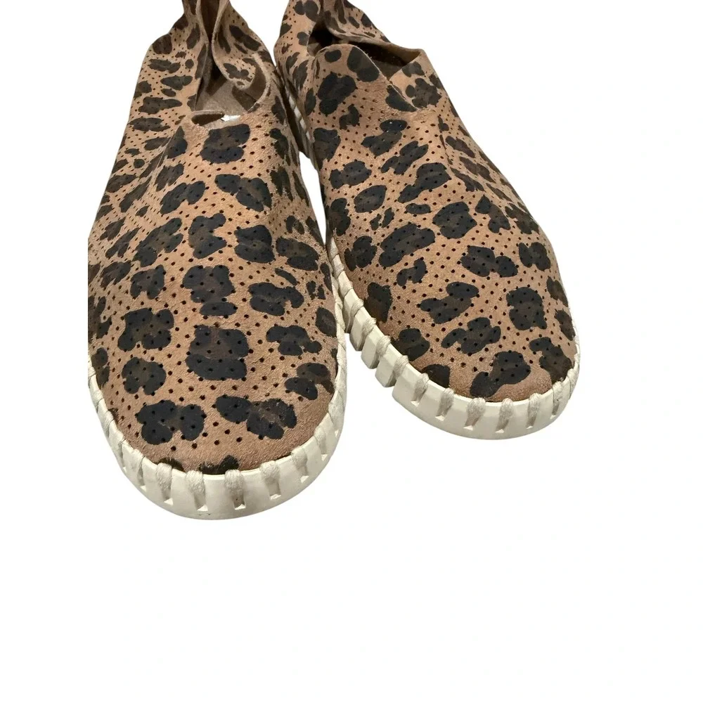 Ilse Jacobsen Tulip 139 Leopard Print Perforated Slip On Loafers Brown Size 38